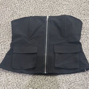 like an angel Black Strapless Crop Top with Front Zip